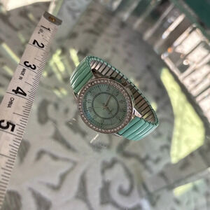Diamond Face Mint Stretchy Band Watch